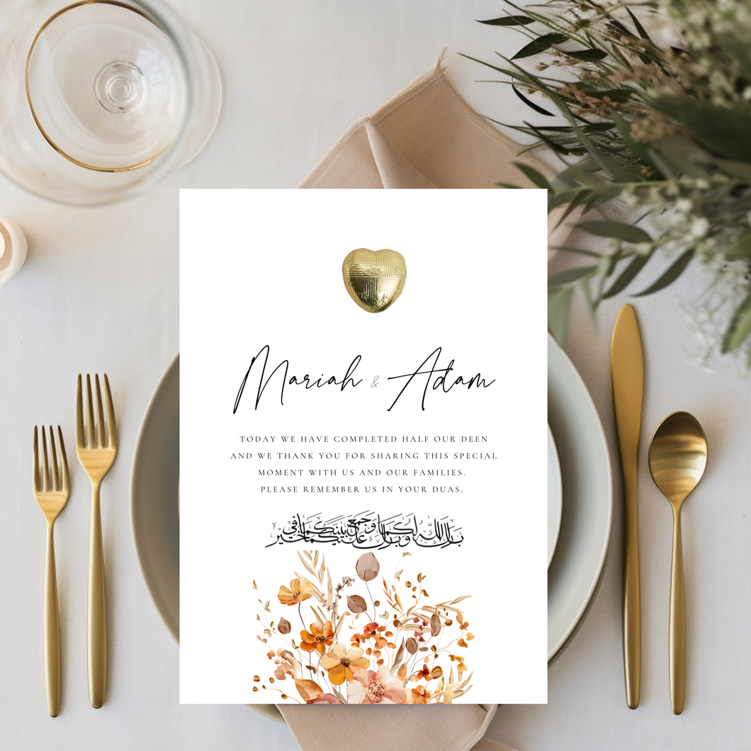 Autumn Wedding Table Favour Card Template